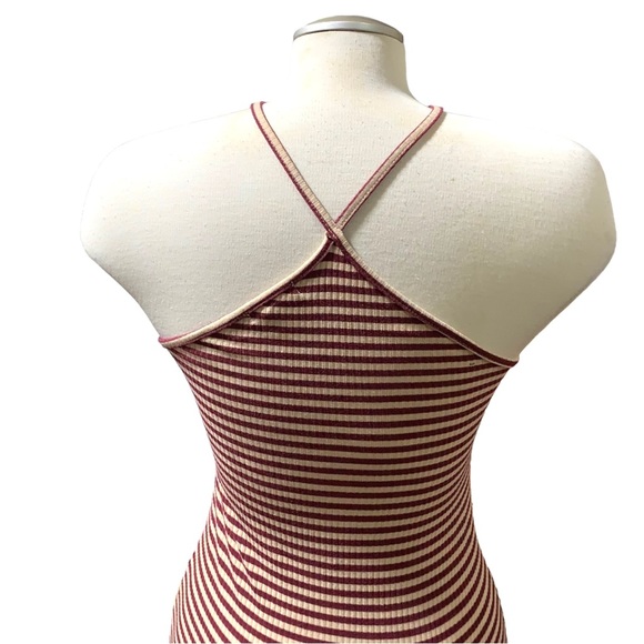 Urban Outfitters Silence+Noise Maroon Tan Ribbed Stripes Halter Bodycon Sz Small - Picture 2 of 9